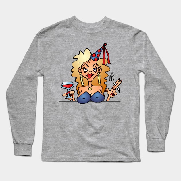 Drunken woman on a birthday party Long Sleeve T-Shirt by Cardvibes